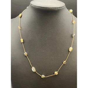 Gold Tone Chord Smokey Pale Green Grey Beaded Lobster Claw Clasp Necklace L.16 "
